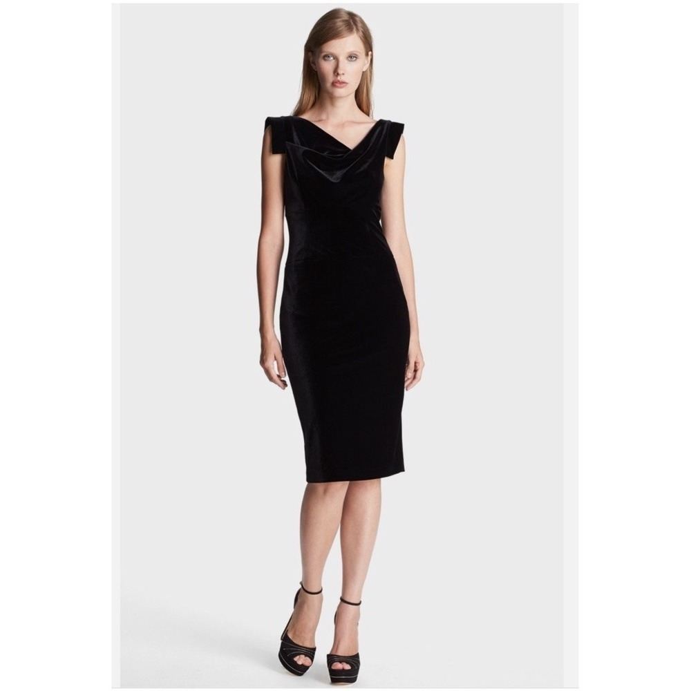 BLACK HALO Jackie O Dress in Black Velvet Size 2 Elegant Classic Cocktail Knee‎